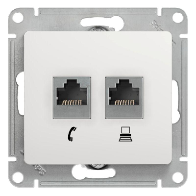 Механизм розетки комп. + телеф. 2-м СП Glossa RJ11 + RJ45 бел. SchE GSL000185