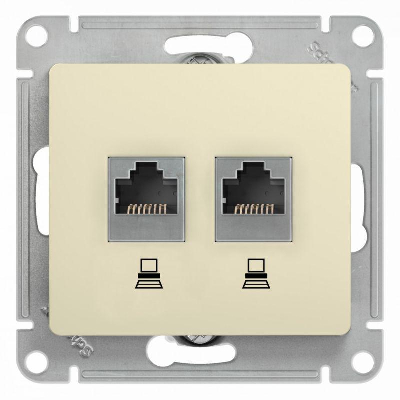 Механизм розетки комп. 2-м Glossa RJ45+RJ45 кат.5е беж. SchE GSL000285KK