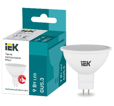 Лампа LED MR16 софит 9Вт 230В 4000К GU5.3 ИЭК LLE-MR16-9-230-40-GU5