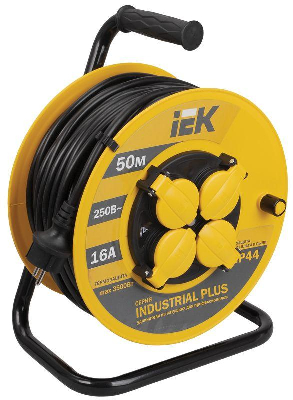 Удлинитель на катушке 4х50м с заземл. 16А IP44 УК50 "Industrial plus" с термозащ. 3х1.5 ИЭК WKP15-16-04-50-44