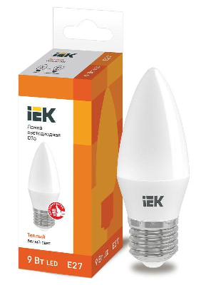 Лампа светодиодная ECO C35 9Вт свеча 3000К E27 230В ИЭК LLE-C35-9-230-30-E27