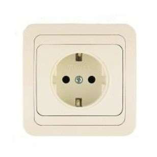 Розетка 1-м СП Mimoza 16А IP20 с заземл. крем/крем Makel 25028