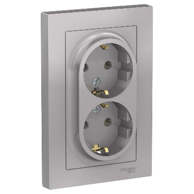 Розетка 2-м ATLAS DESIGN с заземл. 16А в сборе алюм. SchE ATN000324