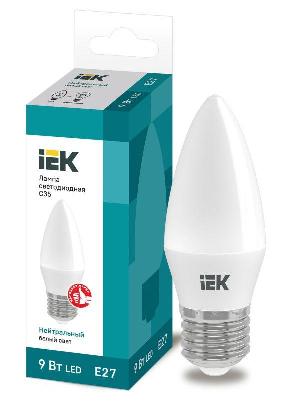 Лампа светодиодная ECO C35 9Вт свеча 4000К E27 230В ИЭК LLE-C35-9-230-40-E27