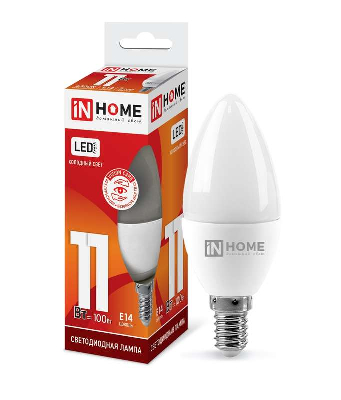 Лампа светодиодная LED-СВЕЧА-VC 11Вт 230В E14 6500К 820лм IN HOME 4690612024844