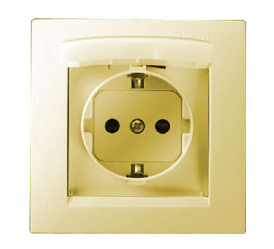 Розетка 1-м СП Simon15 с защ. крышкой защ. шторки с заземл. IP44 сл. кость Simon 1590450-031