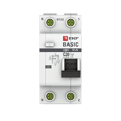 Выключатель автоматический диф. тока 1п+N С 20А 30мА тип АС эл. 4.5кА АД-12 Basic EKF DA12-20-30-bas